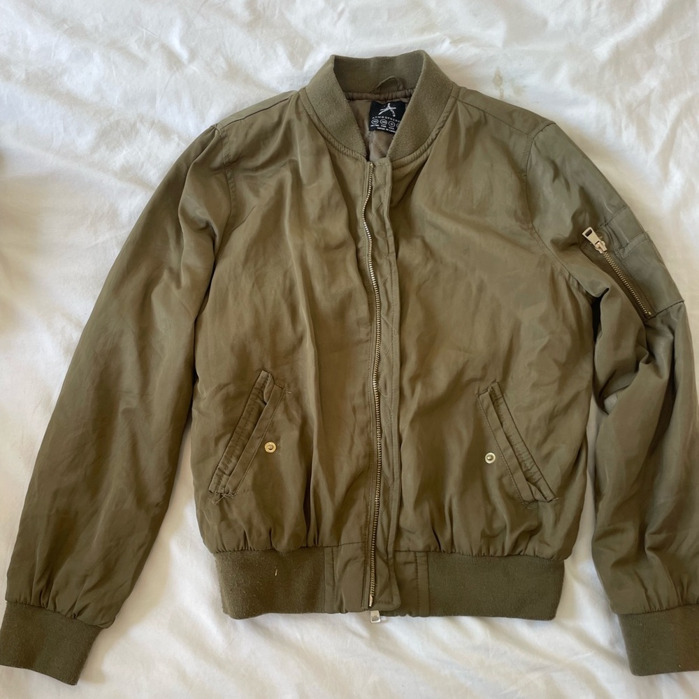 Olive soft bomber jacket w/ gold zipper
